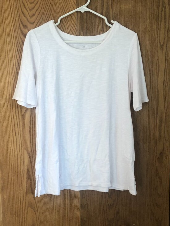 J. Jill Tops - J.Jill M Pima-Slub Scoop-Neck Side-Slit Tee Shirt Top White 100% Pima Cotton